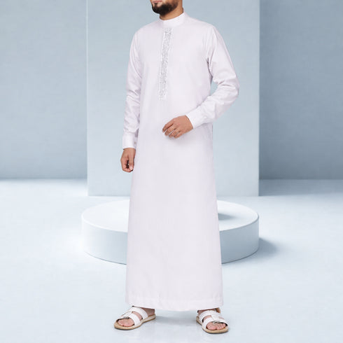 Pure Elegance – Royal Ivory Silver Embroidered Saudi Style Thobe