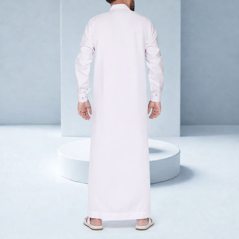 Pure Elegance – Royal Ivory Silver Embroidered Saudi Style Thobe