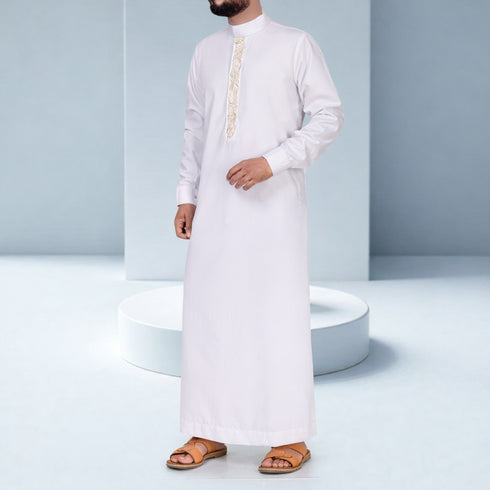 Pure Elegance – Royal Ivory Gold Embroidered Thobe