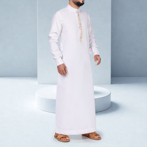 Pure Elegance – Royal Ivory Gold Embroidered Thobe