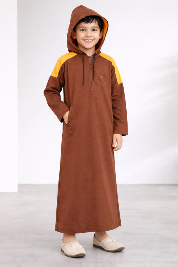 Dusky Brown Winter Hoodie Thobe-Kids