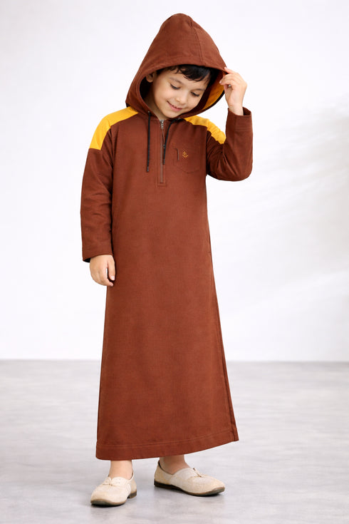 Dusky Brown Winter Hoodie Thobe-Kids