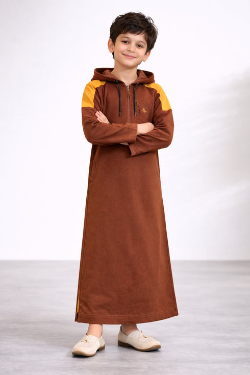 Dusky Brown Winter Hoodie Thobe-Kids