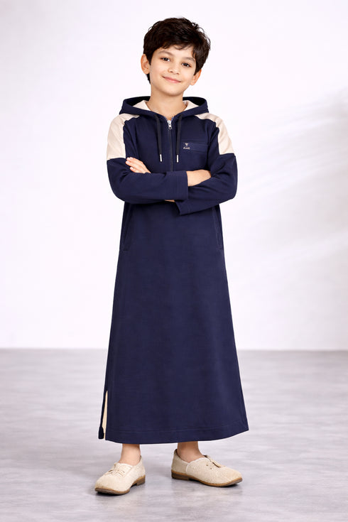 Royal Navy Winter Hoodie Thobe-Kids – White Strap Edition