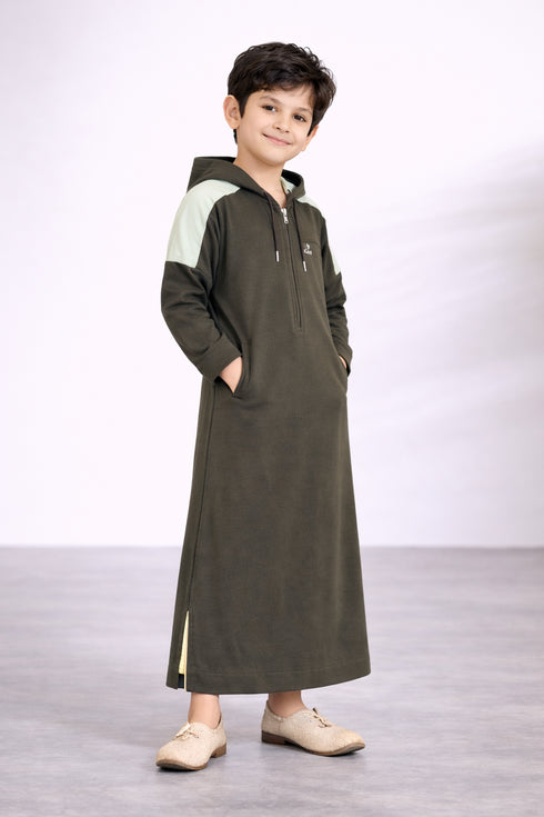 Emerald Winter Hoodie Thobe For Kids