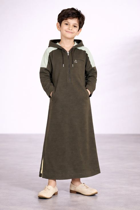Emerald Winter Hoodie Thobe For Kids