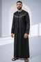 Elegant Black Thobe with Silver Strap Detail for Men