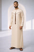 Elegant Cream Thobe with Brown Strap Detail for Men