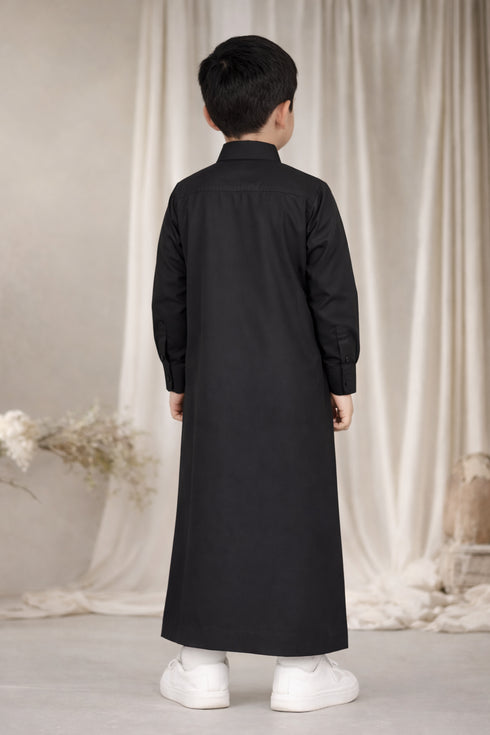 Elegant Jet Black Qatari Thobe-Kids