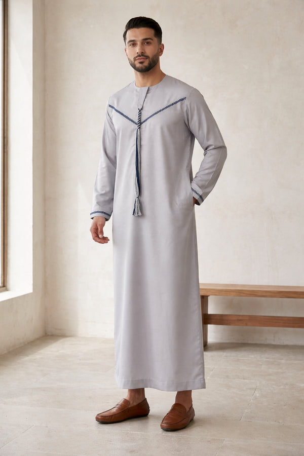 Sky Blue Emirati Embroidered Thobe - Men