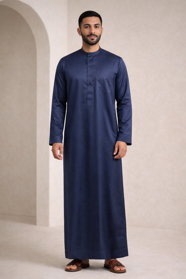 Classic Gulf Royal Navy Blue Saudi Thobe - Men