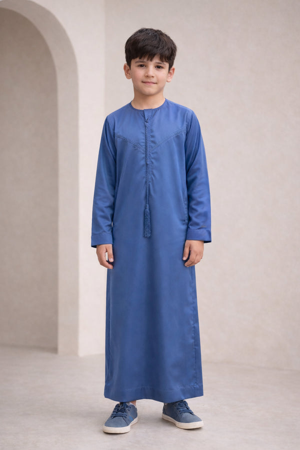 Classic Vibrant Blue Emirati Thobe - Kids