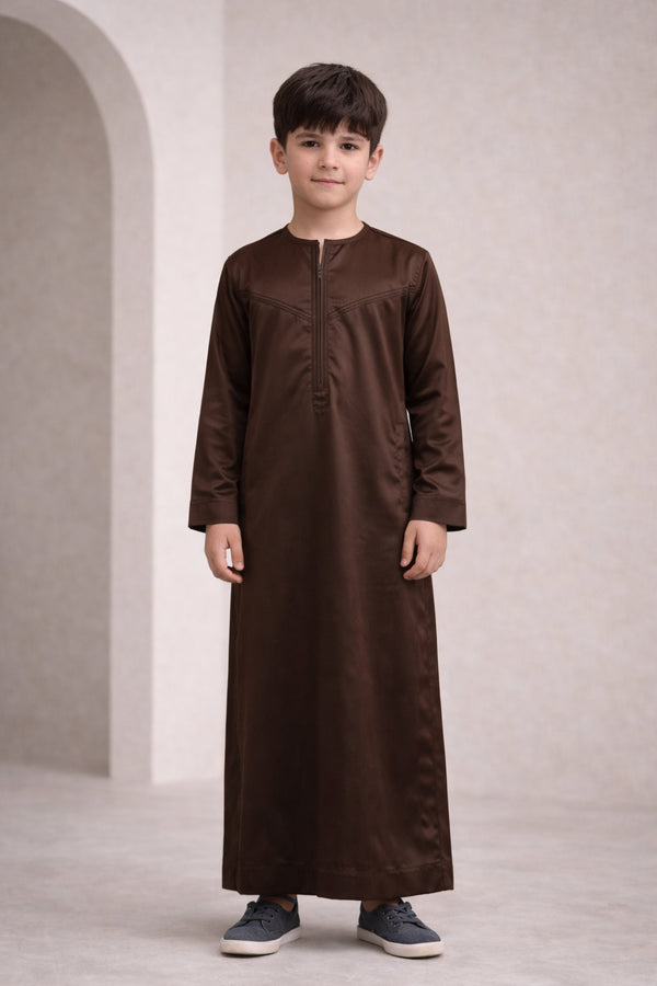 Classic Coffee Brown Emirati Thobe - Kids