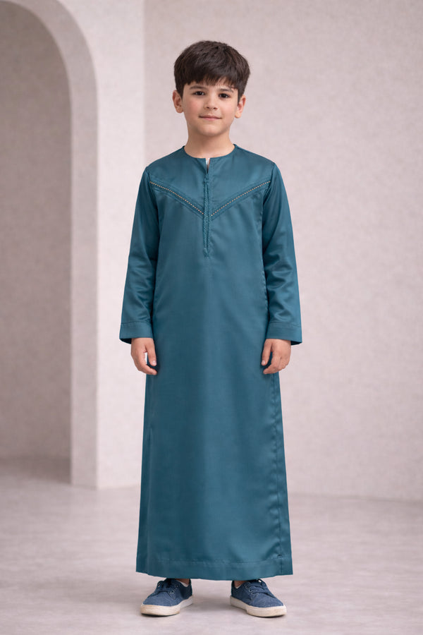 Classic Emerald Green Emirati Thobe - Kids