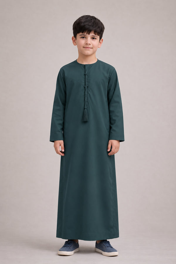 Premium Forest Green Emirati Thobe - Kids