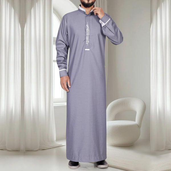 Elegant Grey with Light Calligraphy Embroidery