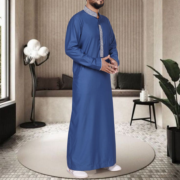 Cobalt Blue Thobe with Detailed Embroidery for a Regal Look