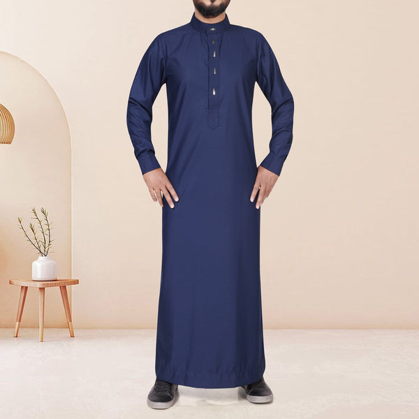 Eclipse Buttoned Navy Blue Thobe - Modern Elegance with Sleek Accents