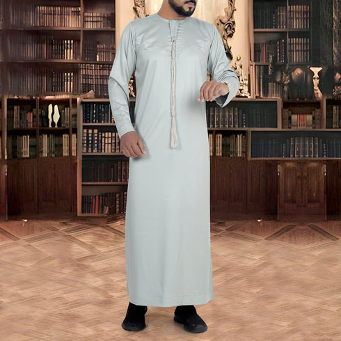 Pistachio Green Emirati Thobe with Embroidered Front & Tassel