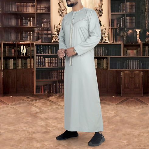 Pistachio Green Emirati Thobe with Embroidered Front & Tassel