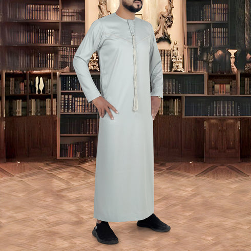 Pistachio Green Emirati Thobe with Embroidered Front & Tassel