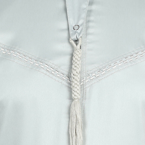Pistachio Green Emirati Thobe with Embroidered Front & Tassel