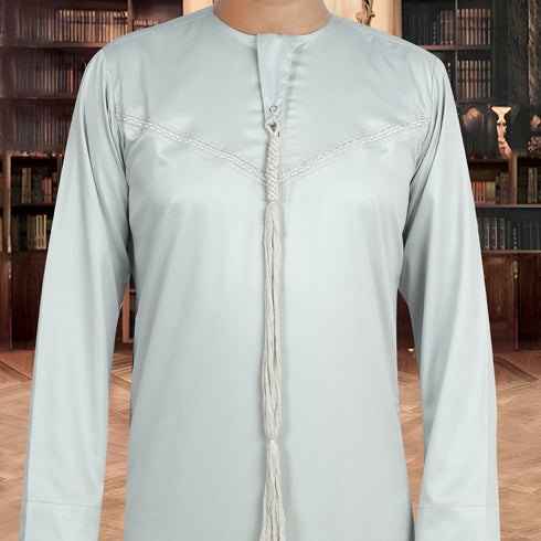 Pistachio Green Emirati Thobe with Embroidered Front & Tassel