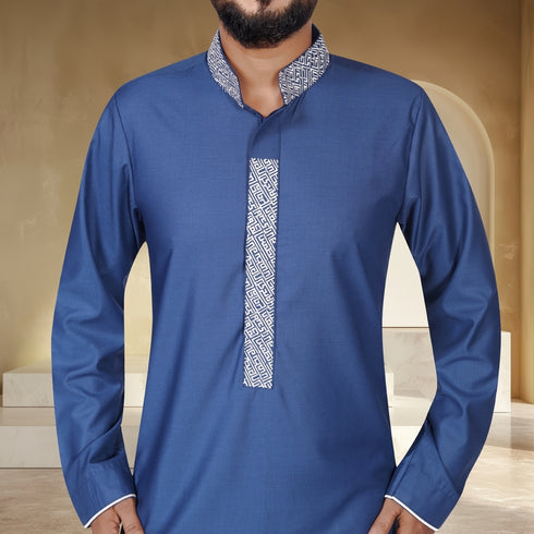 Cobalt Blue Thobe with Detailed Embroidery for a Regal Look