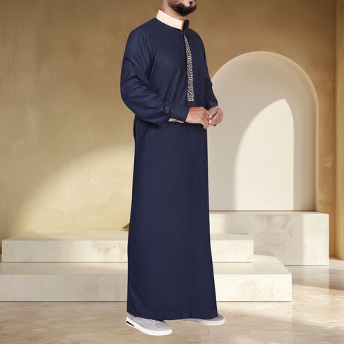 Premium Space Blue Thobe with Artistic Calligraphy