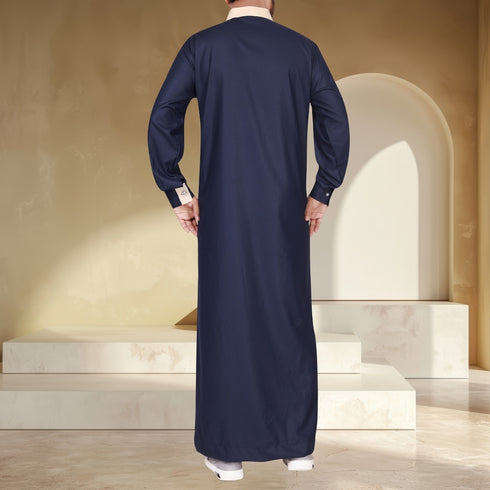 Premium Space Blue Thobe with Artistic Calligraphy