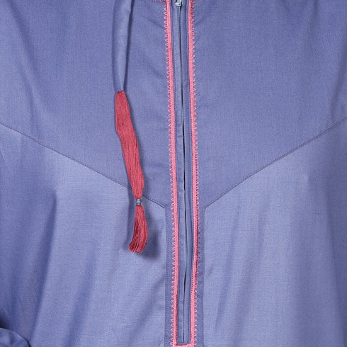 Zenith Steel Blue Tassel Thobe – Modern Elegance with Stylish Embroidery