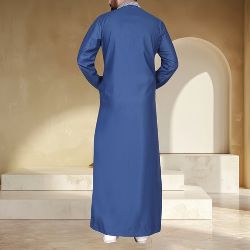 Cobalt Blue Thobe with Detailed Embroidery for a Regal Look