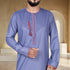 Zenith Steel Blue Tassel Thobe – Modern Elegance with Stylish Embroidery