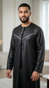 Elegant Black Thobe with Silver Strap Detail for Men