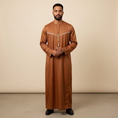 Sunset Orange Thobe with White Stripes