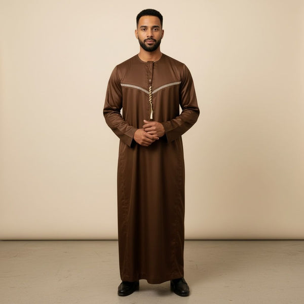 Elegant Coffee Brown with Emirati Thobe White Stripes