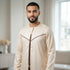 Elegant Cream Thobe with Brown Strap Detail for Men